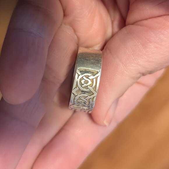 Celtic Knot Ring Sterling Silver Wedding Wide Labyrinth Etched Trinity Band 11.5 - Picture 5 of 8